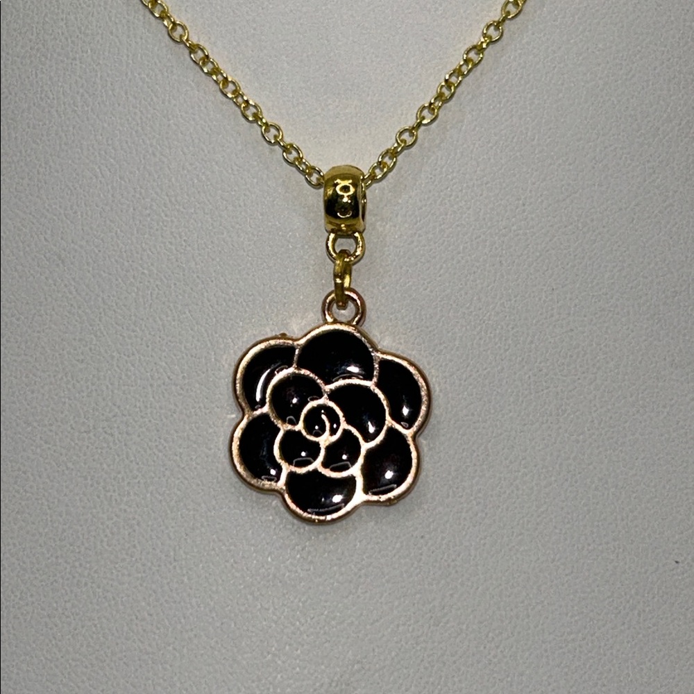 Artisan Handmade Gold Plated Sterling Silver Enamel Flower Charm Necklace